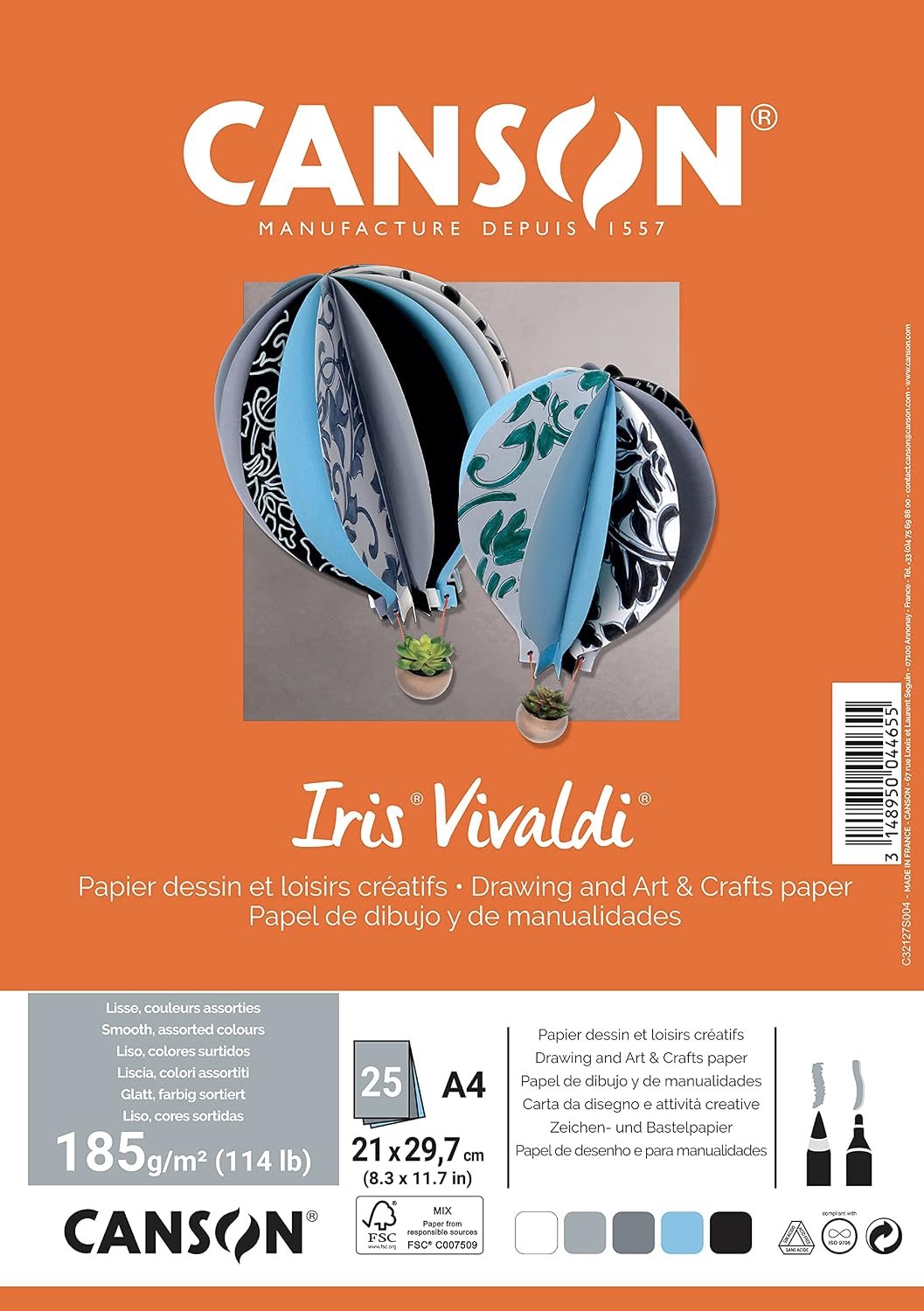 Canson Vivaldi Gekleurd Papier A4, 185g/m², 25 Vel, Grijs