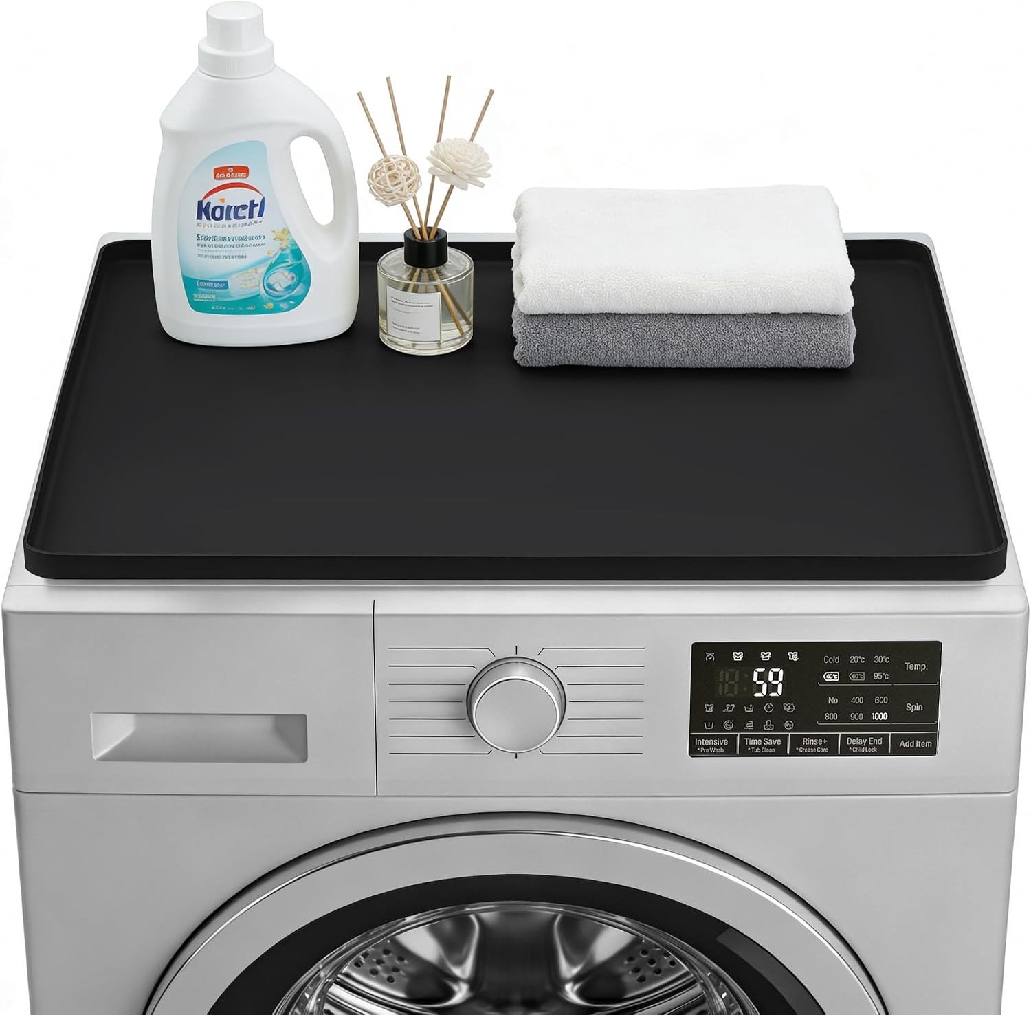Wasmachine- en drogeroverdekking met bovenste kussen, zwart, 60x60 cm, beschermt tegen stof en krassen