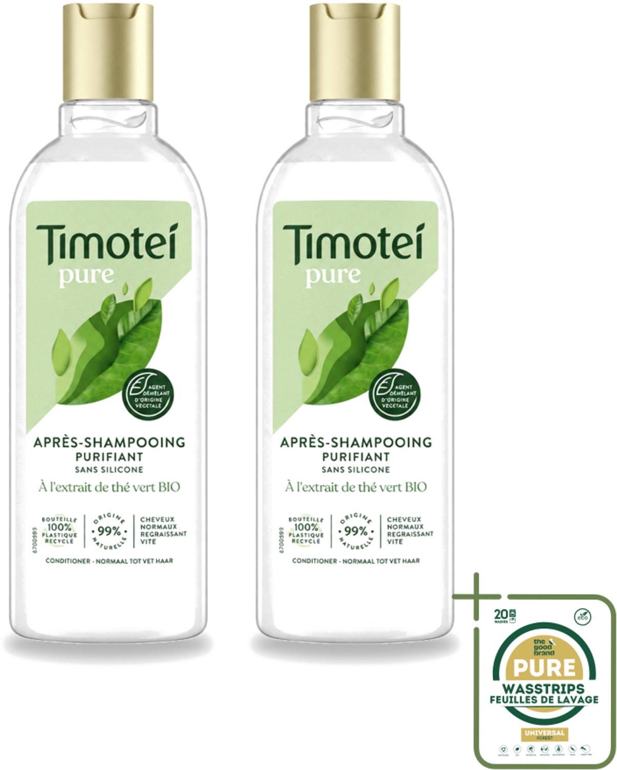 2 x Timotei Conditioner - pure groene thee - 300 ml - Wasstrips - Groene Thee Conditioner - Zachte Haar - Fris Haar - Natuurlijke Haar Verzorging - Haar Verzorging