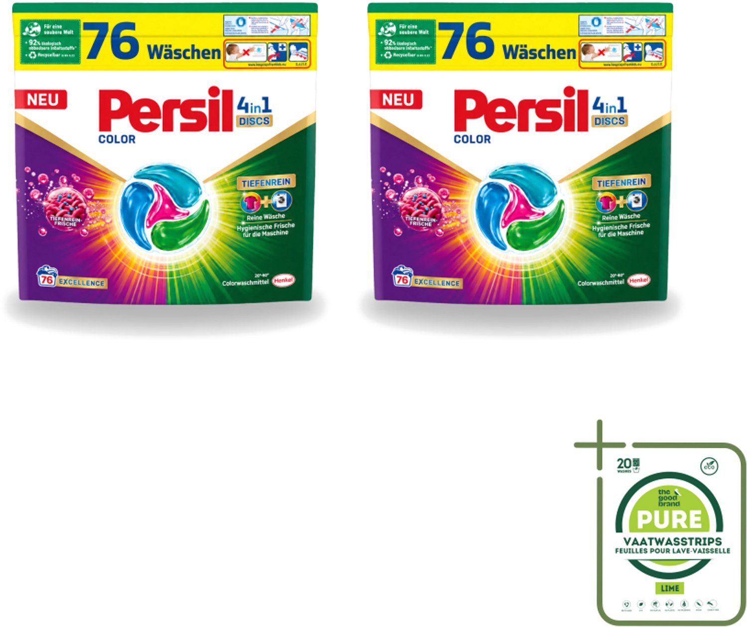 2 x Persil – Wasmiddel Discs 4-in-1 – Color - 76 Capsules - Grootverpakking - Vaatwasstrips - Wasmiddel - Kleuren Beschermen - Vlekken Verwijderen - Wasdiscs - Gekleurde Was