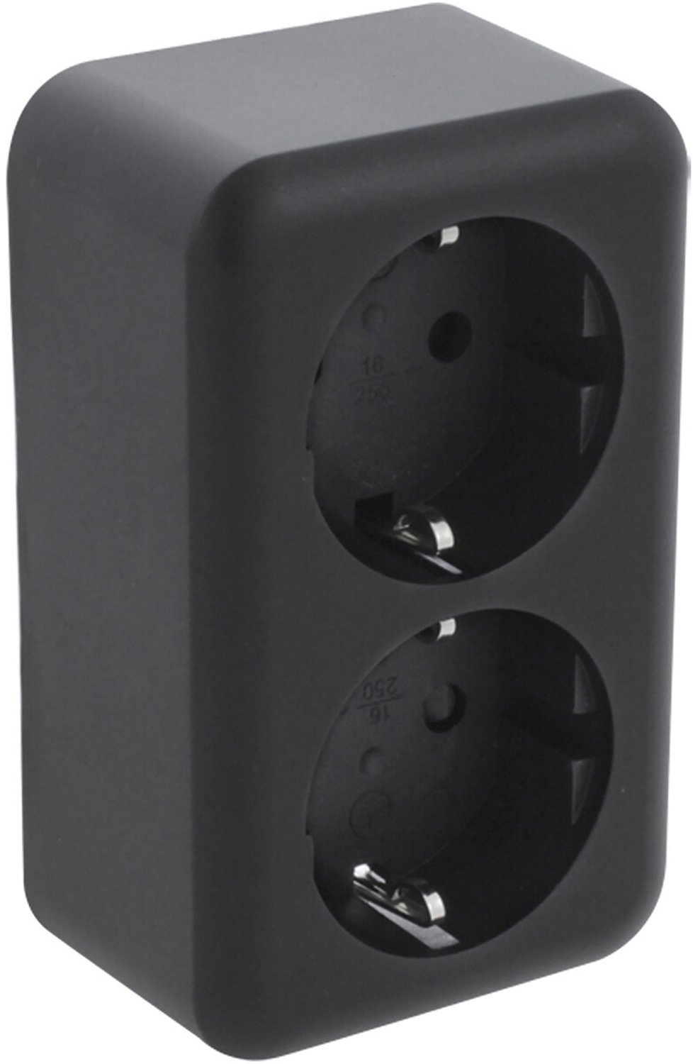 Q-LINK - Wandcontactdoos - Opbouw - Dubbel Stopcontact - Randaarde - Kinderbeveiliging - Mat Zwart