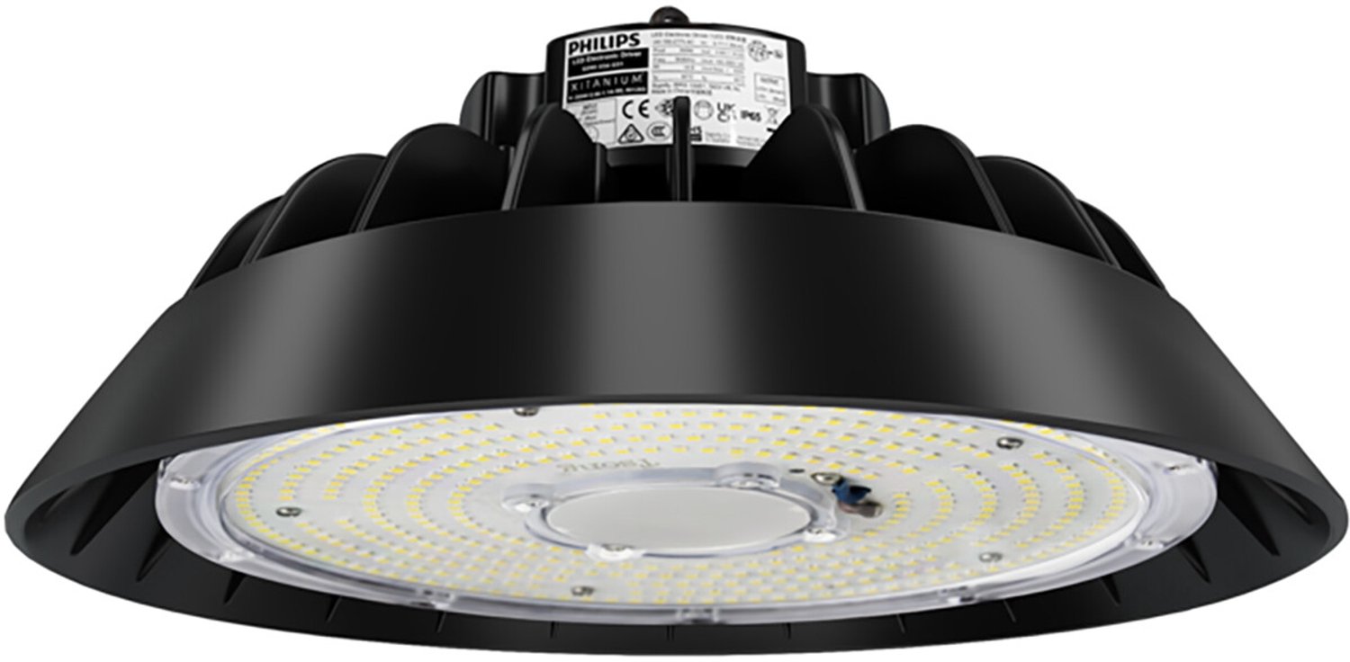 Qualu LED UFO High Bay Premium - Rimo Prem - 150W - High Lumen 150 LM/W - Magazijnverlichting - Dimbaar - Waterdicht IP65 - Helder/Koud Wit 6000K - Aluminium - Philips Driver Zwart