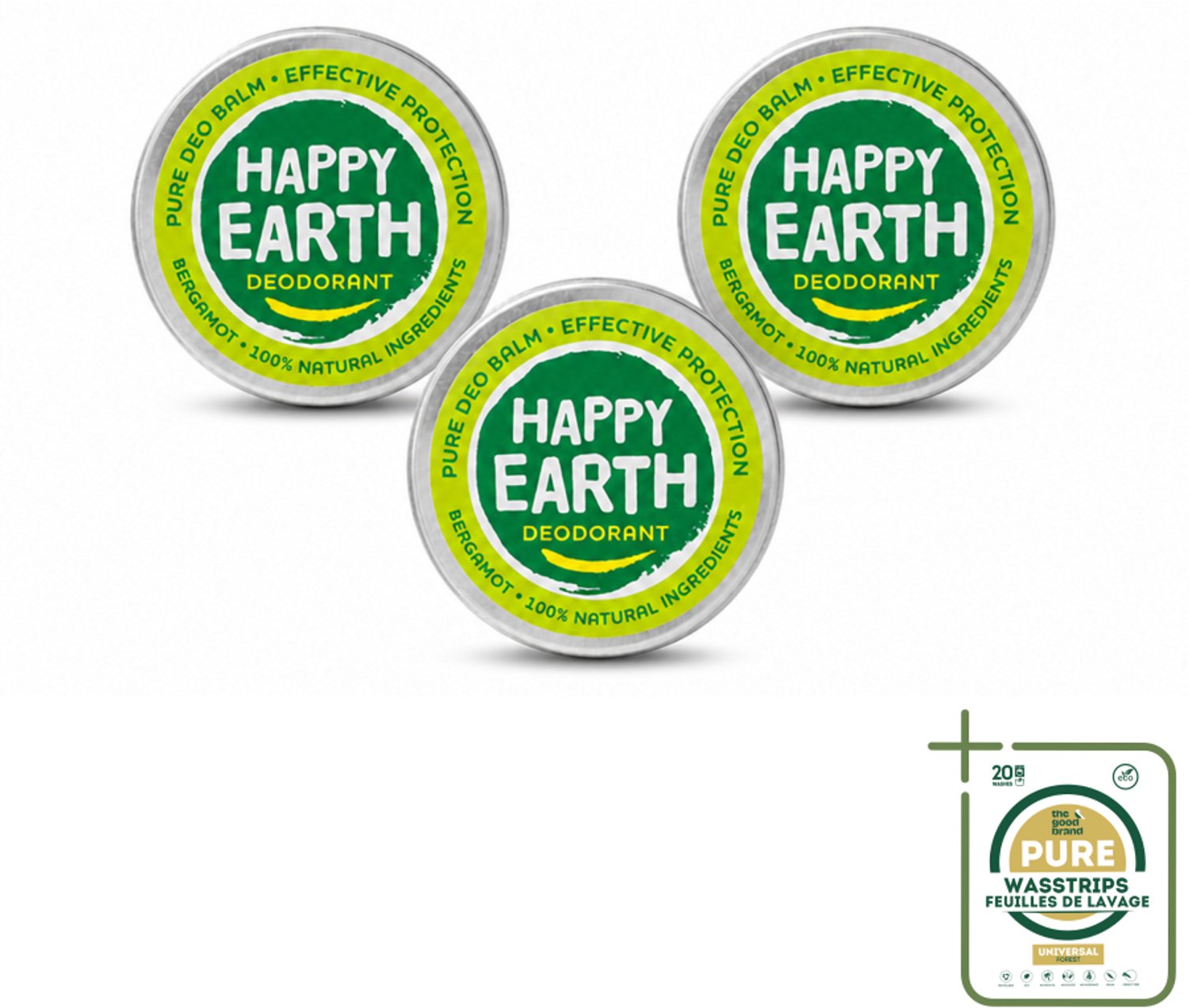 3 x Happy Earth – Deodorant Balm – 100% Natuurlijk Bergamot – 45 g - Natuurlijke Deodorant - Bergamot Geur - Vegan Deodorant - Huidvriendelijke Deodorant - Anti-geur Balm