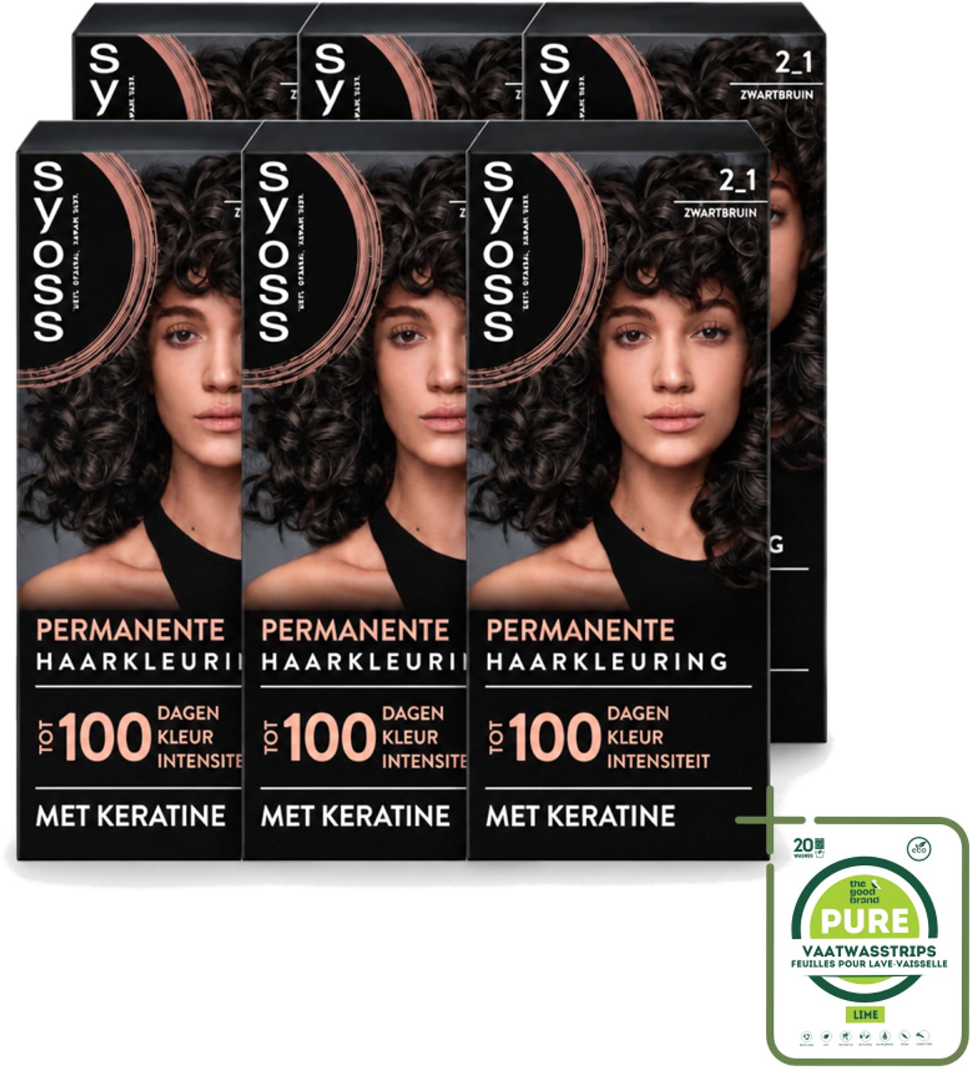 6 x SYOSS - Coloration 2-1 Zwartbruin - Haarverf - Grijsdekking - Vermindert Haarbreuk - Grootverpakking - Vaatwasstrips - Haarkleur - Permanente Haarkleuring - Grijsdekking - Keratine - Haarverzorging