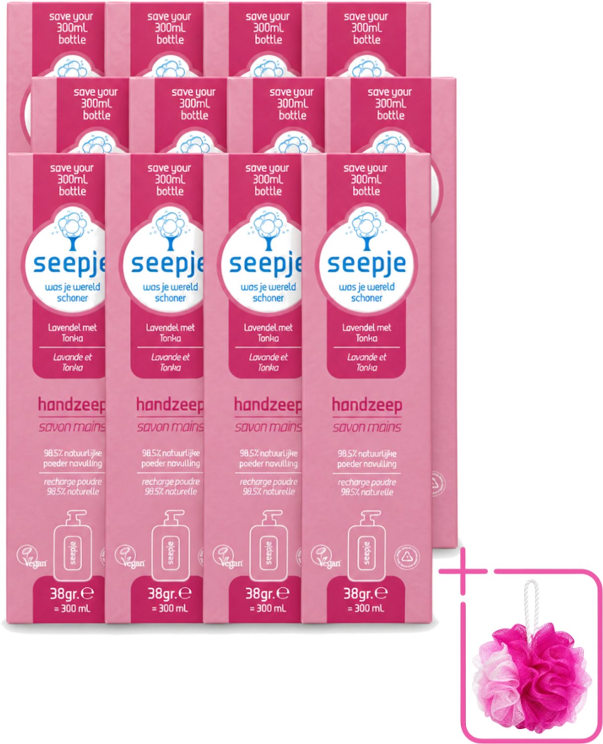 12 x Seepje - Handzeep - Rijke Geur en Hydratatie - Lavendel met Tonka - Navulverpakking - 38 g - Bulkverpakking - Handzeep - Douchemop - Navulpoeder