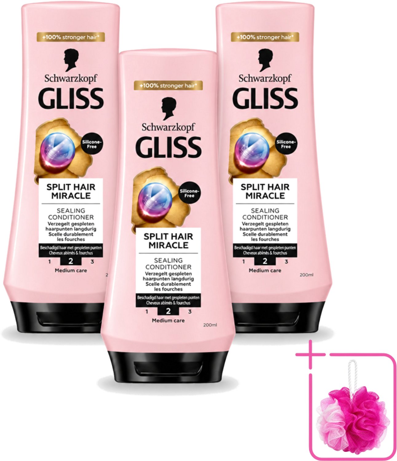 3 x Gliss - Hair Repair - Conditioner Split Hair Miracle tegen Gespleten Haarpunten - 200 ml - Bulkverpakking - Gespleten haarpunten - Douchemop - Haarherstel