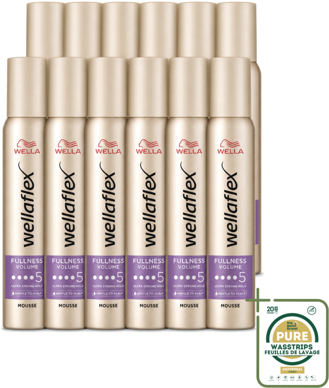 12 x Wella – Flex Fullness Volume Ultra Strong – Haarmousse – 200 ml - Wasstrips - Haarmousse - Volume - Haarvolume - Haarverdikking - Haarverzorging