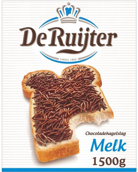 Paquet de vermicelles au chocolat au lait De Ruijter avec une tranche de pain aux vermicelles, 1500g.