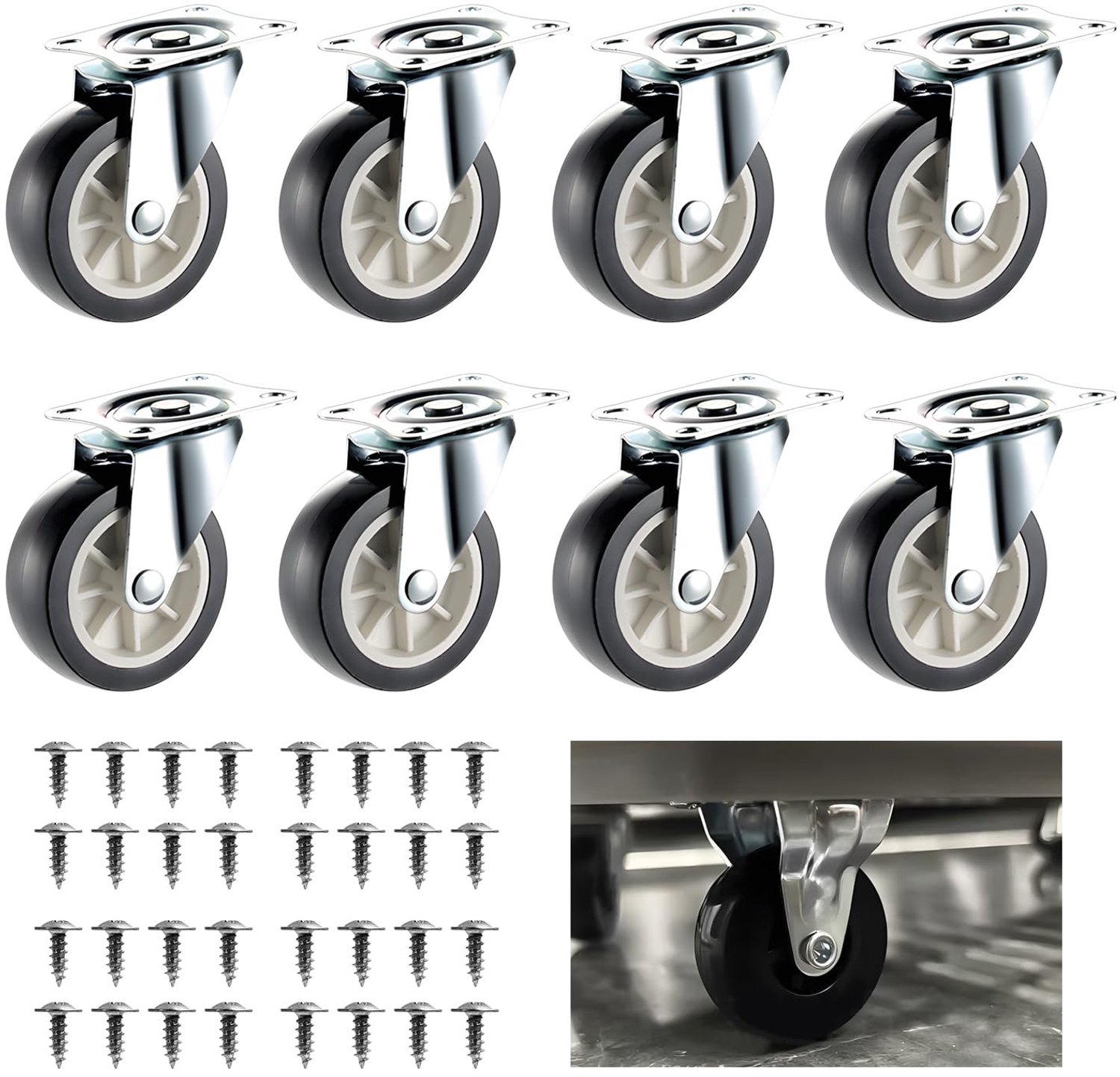Meubelwielen Hoogwaardige Kwaliteit - Zwenkwielen - Meubelroller - Meubelwieltjes - Rubber Wielen - Stil en Glad Bewegen - Meubelrollen
