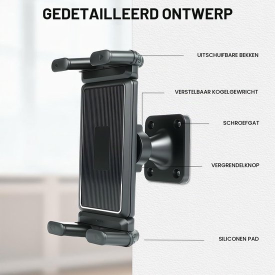 Tablet Wandhouder van Aluminium, 360° Rotatable en Verstelbare Tabletstand voor Bed, Geschikt voor iPad Air/Mini en Samsung Galaxy 4.7"-12.9 — afbeelding 2