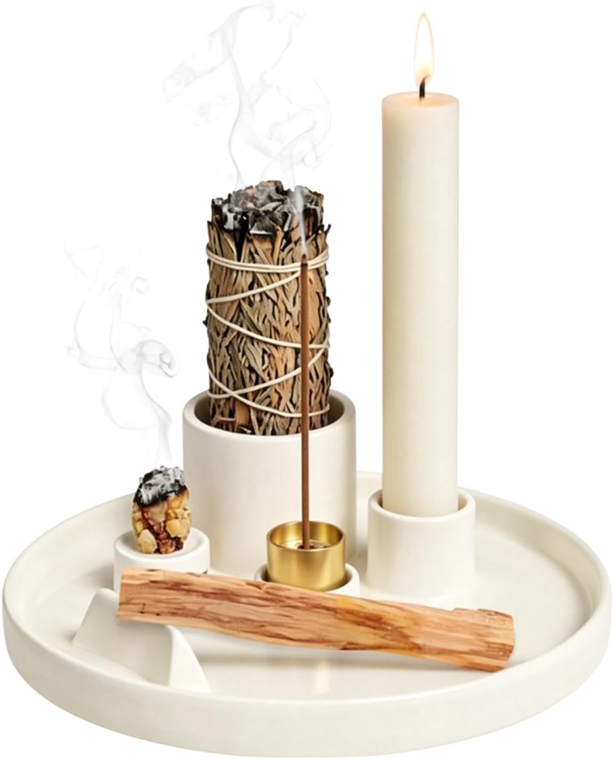 Wierookhouder 5-in-1 - keramiek - aromalamp voor salie en Palo Santo - ideaal voor aromatherapie - Homevero