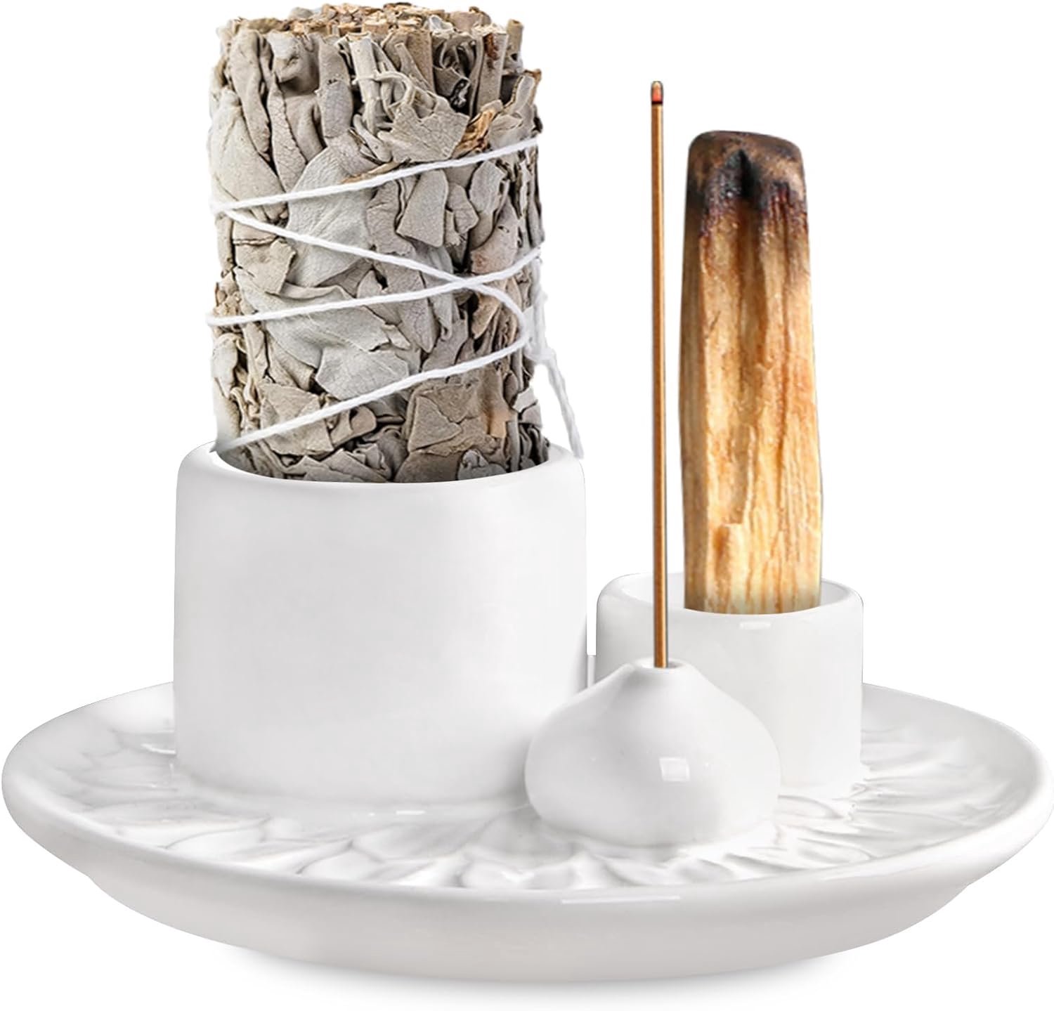 Wierookstokhouder 4-in-1 - keramisch wit - multifunctioneel - ideaal voor wierook en Palo Santo - Homevero