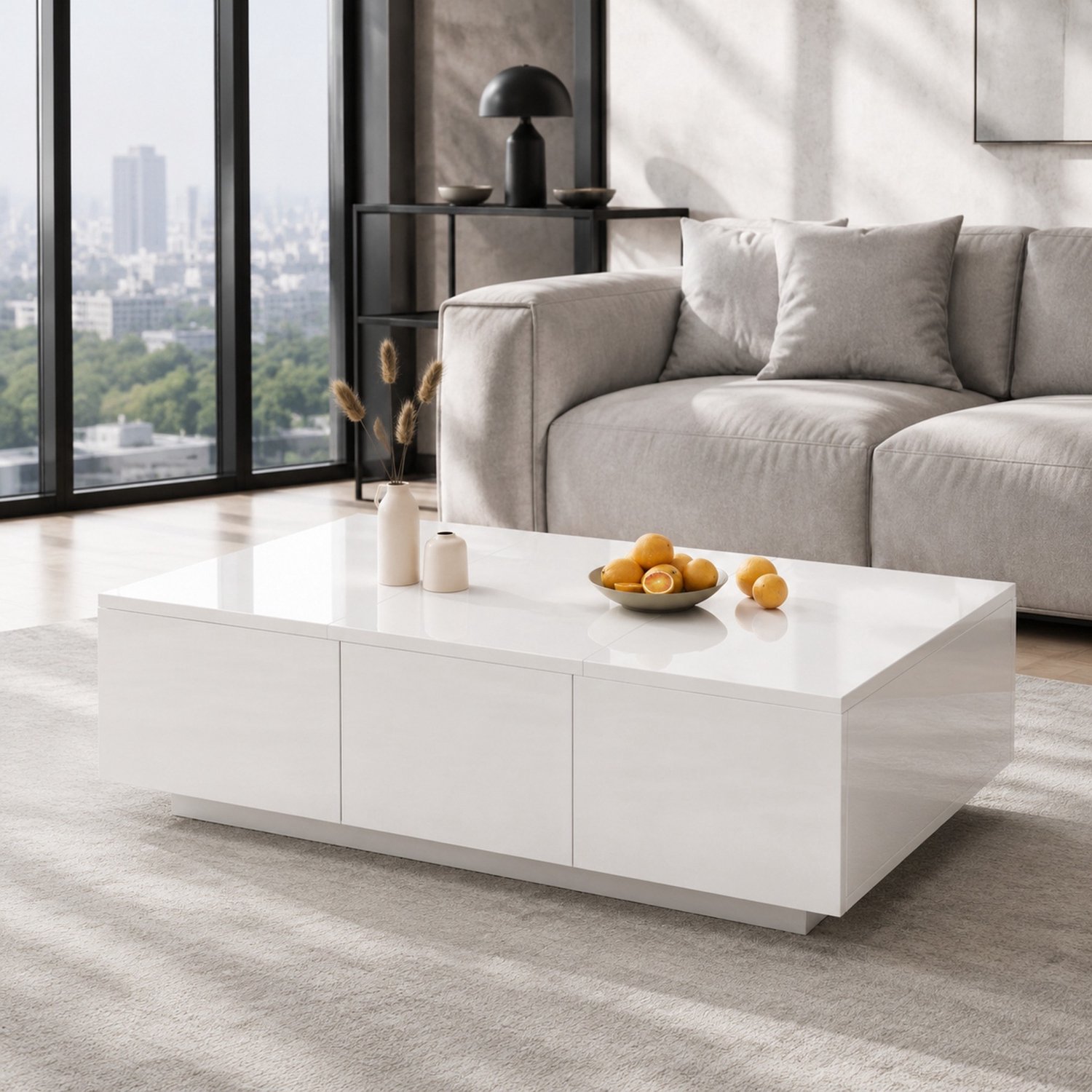 CHICFURN Salontafel - Push-pull opbergruimte - Dubbele lades - Wit hoogglans