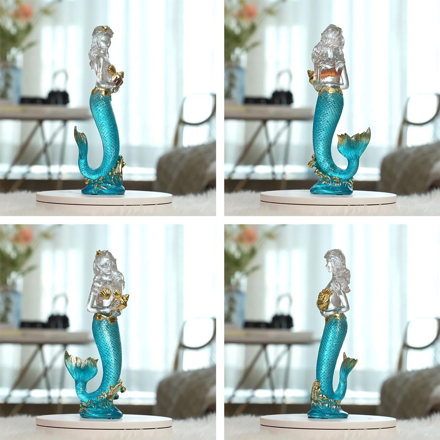 Seinhijo Zeemeermin Beeld, Decoratief Polyresin, 25 cm Transparant/Blauw