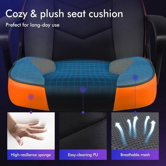 Gamingstoel - Bureaustoel - Comfortabel zitten tijdens werk - Ergonomisch ontwerp - 70 cm diep - Oranje — afbeelding 3