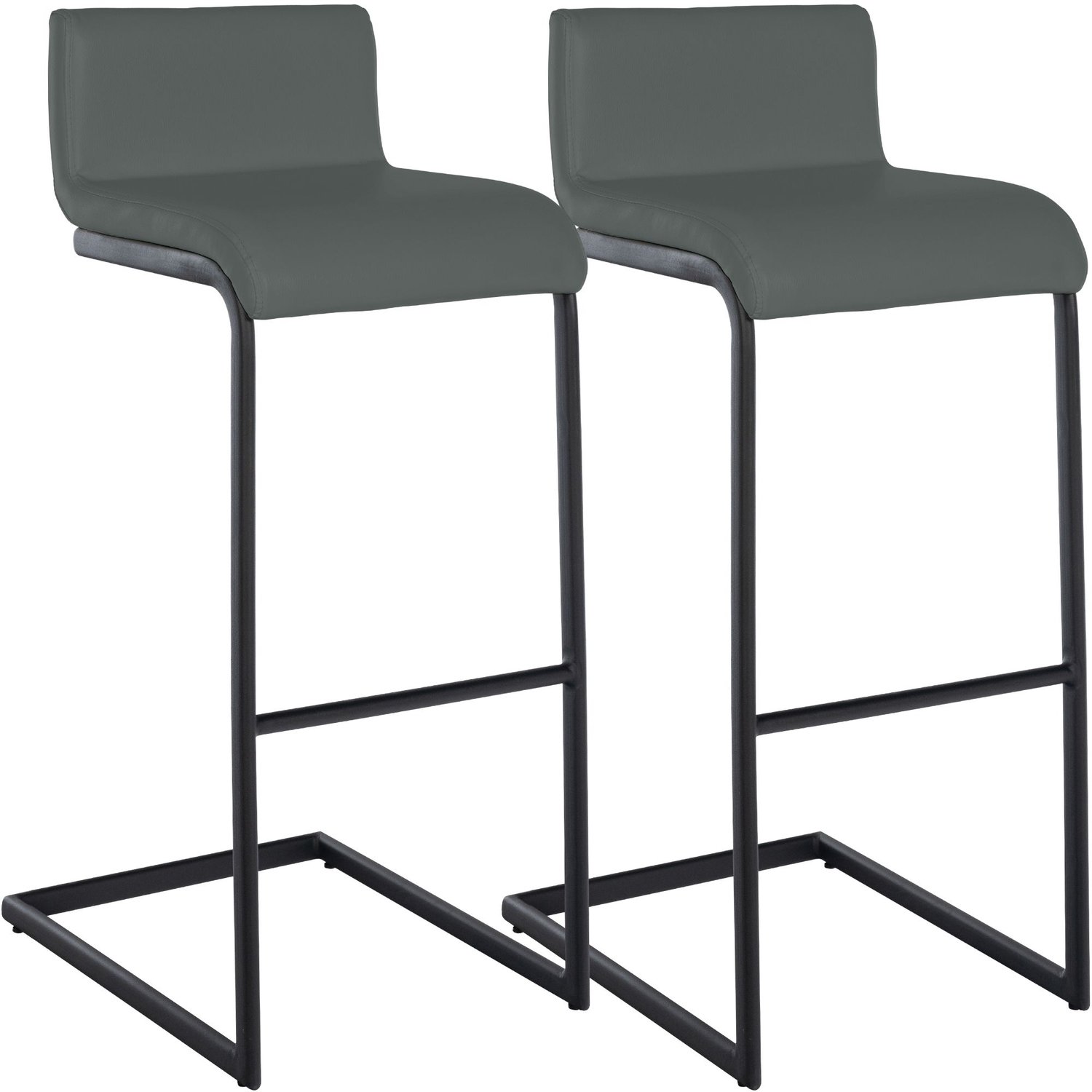 CLP Set van 2 Barkrukken Newport - Zwart Frame - Zithoogte 77 cm - Kunstleer/zwart/donkergrijs