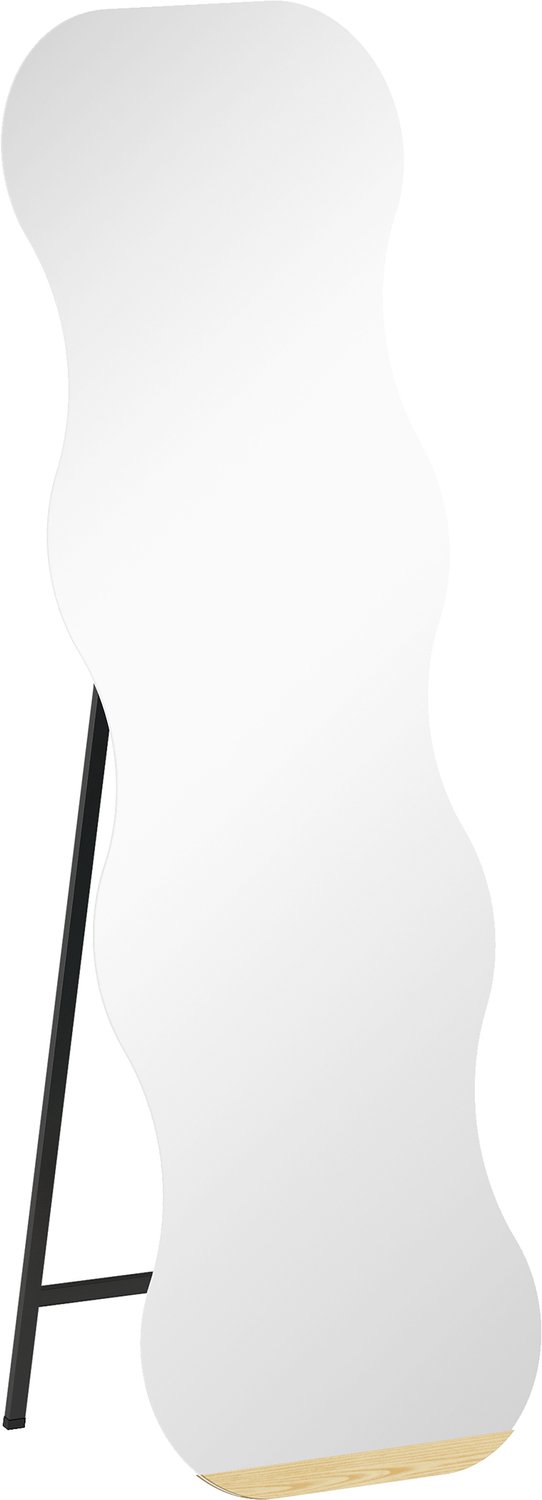Homona Staande spiegel - Met golvend design en houten voet - Splittervrij veiligheidsglas - 50 x 38 x 157,5 cm - Zwart