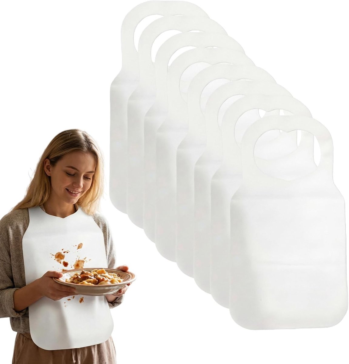 100 Wegwerp Slabbetjes voor Volwassenen - Slabbetjes met PE Coating voor Eten, Keuken en Eetkamer, 40×72 cm, 100 Stuks