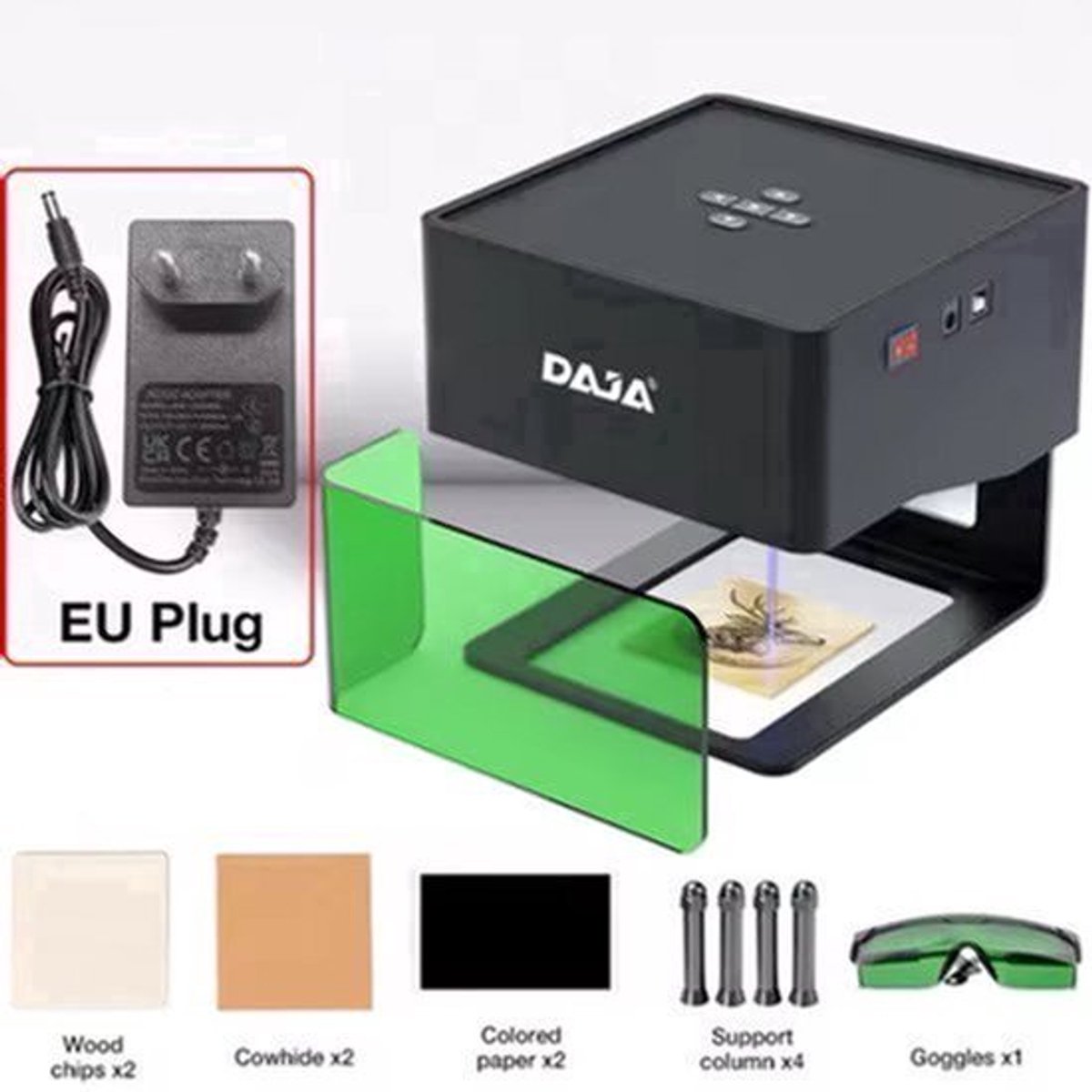Mini Lasergraveermachine - Graveermachine - Graveerder - Graveerapparaat - Draagbare - met Bril - Bluetooth - voor Geschilderd Dog Tag - Papier - Leer - Houten - Plastic - Logo - EU-stekker - 8 x 8 cm - Zwart