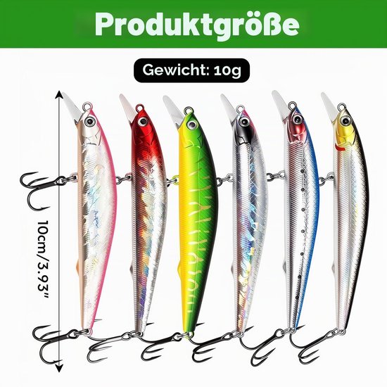 Kunstaas Set - 6-delig - Levensechte Swimbait Wobblers - voor Snoekbaars, Baars, Forel en Roofvissen - voor Zoet- en Zoutwater — afbeelding 5