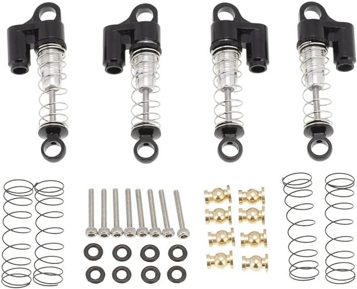 Aluminium Mini Schokdempers voor SCX24 90081 RC Auto - 4 Voor- en Achterdempers, Geschikt voor 1:24 Model met Dubbele Cilinder Technologie
