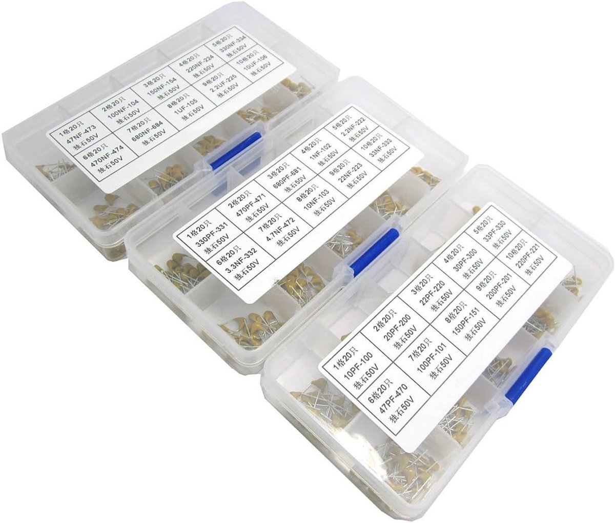 600 stuks 30 waarden 10pF tot 10uF, multi-layer monolithische keramische condensator set met plastic opbergdoos, ideaal voor elektronica projecten en reparaties