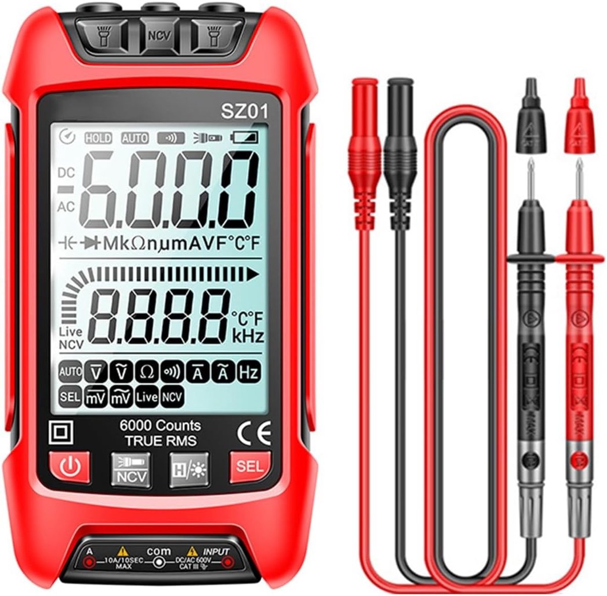 Digitale Multimeter en Voltmeter met Hoge Precisie, AC/DC Metingen, en Verlicht LCD Display voor Veiligheidstests