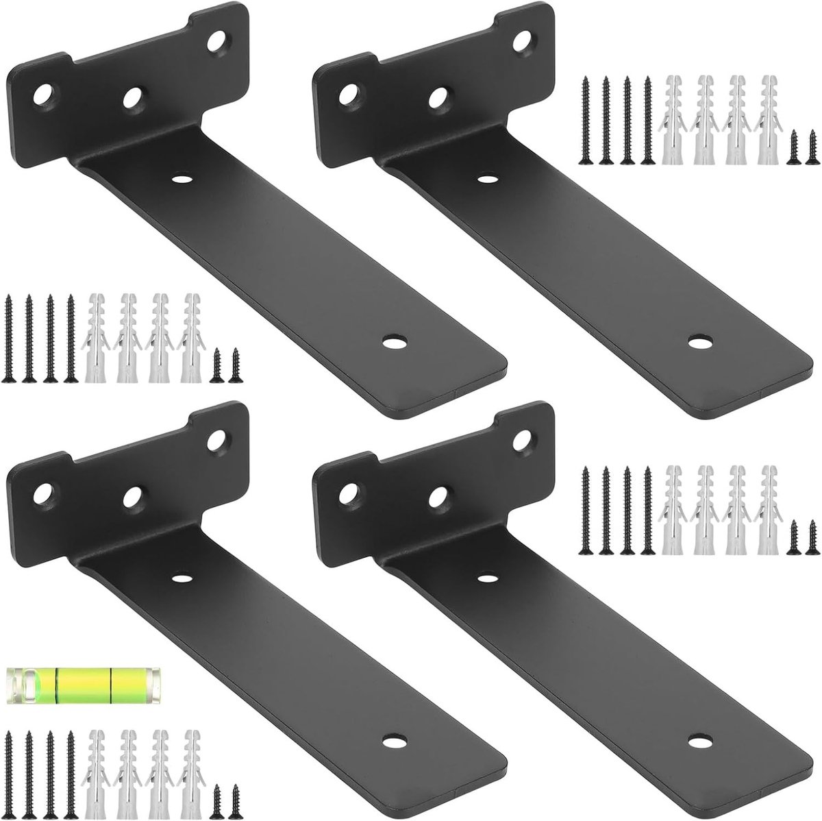 Zware Wandplank Steunen Set van 4, 5.9 Inch Zwart Metalen L-vormige Planksteunen voor Thuis en Kantoor, Ideaal voor Wandmontage en Opbergruimte
