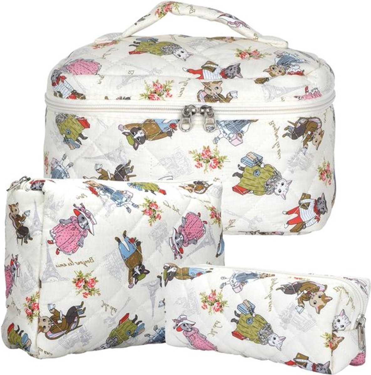 3-delige reisset make-uptas voor dames met kattenprint - ideaal voor op reis