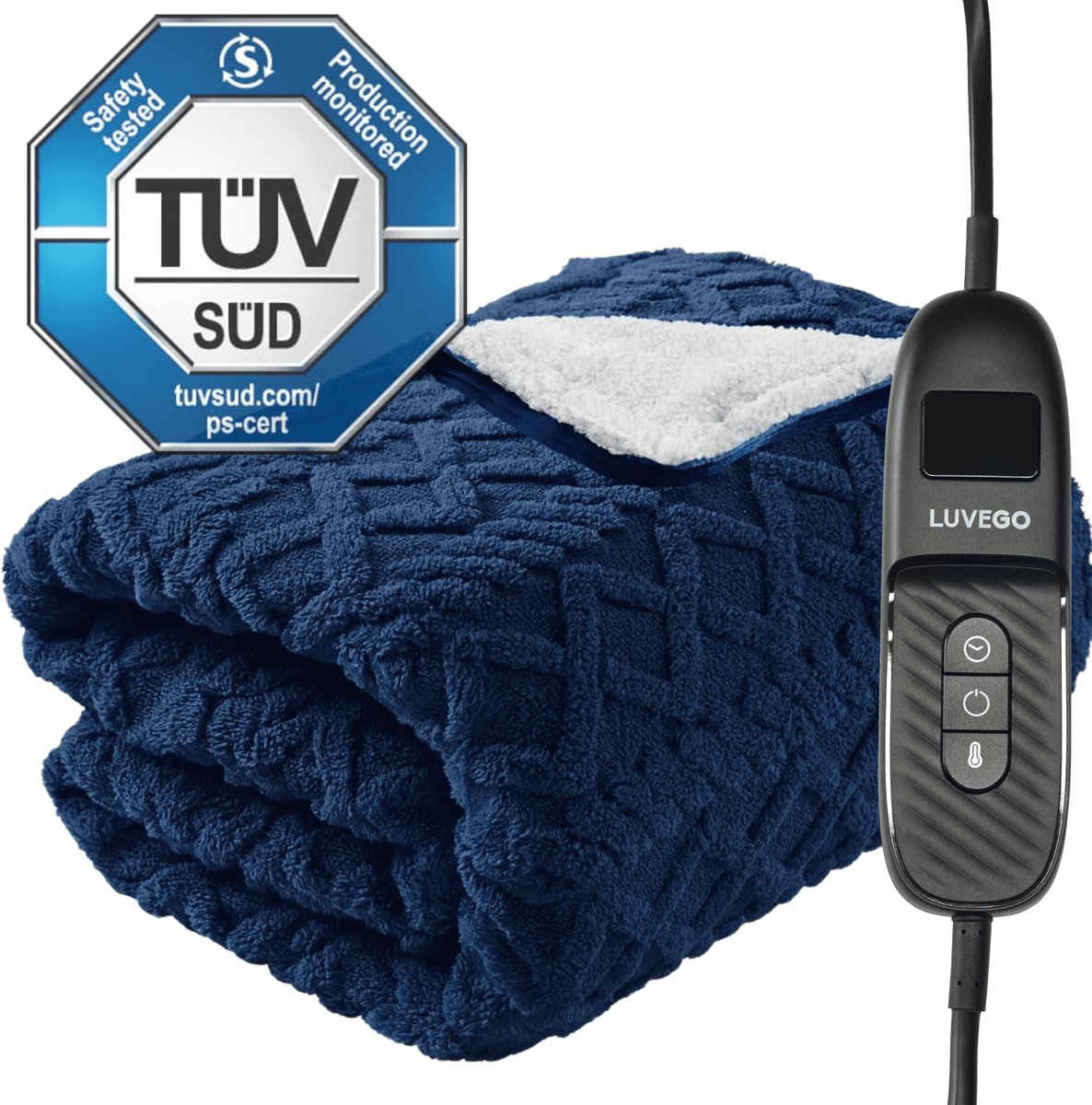 Bol.com Luvego Elektrische Deken XL - Bovendeken & Warmtedeken - 180x130CM - 1 of 2 persoons - TÜV GS - Omslagdeken & Knuffeldek... aanbieding