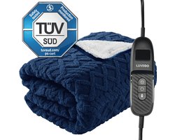 Luvego Elektrische Deken XL - Bovendeken & Warmtedeken - 180x130CM - 1 of 2 persoons - TÜV GS - Omslagdeken & Knuffeldeken - 9 Warmtestanden met Timer - 160W - Wasbaar - Verwarmingsdeken Fleece Plaid - Blauw