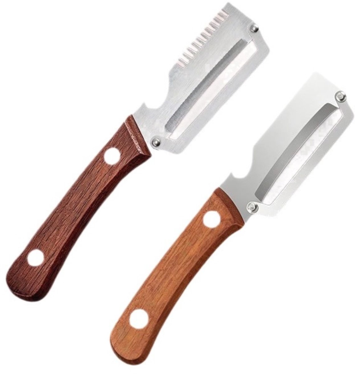 Multifunctionele groentenschiller 2-pack – Roestvrijstalen mes met houten handvat voor aardappelen, fruit, asperges en julienne snijden