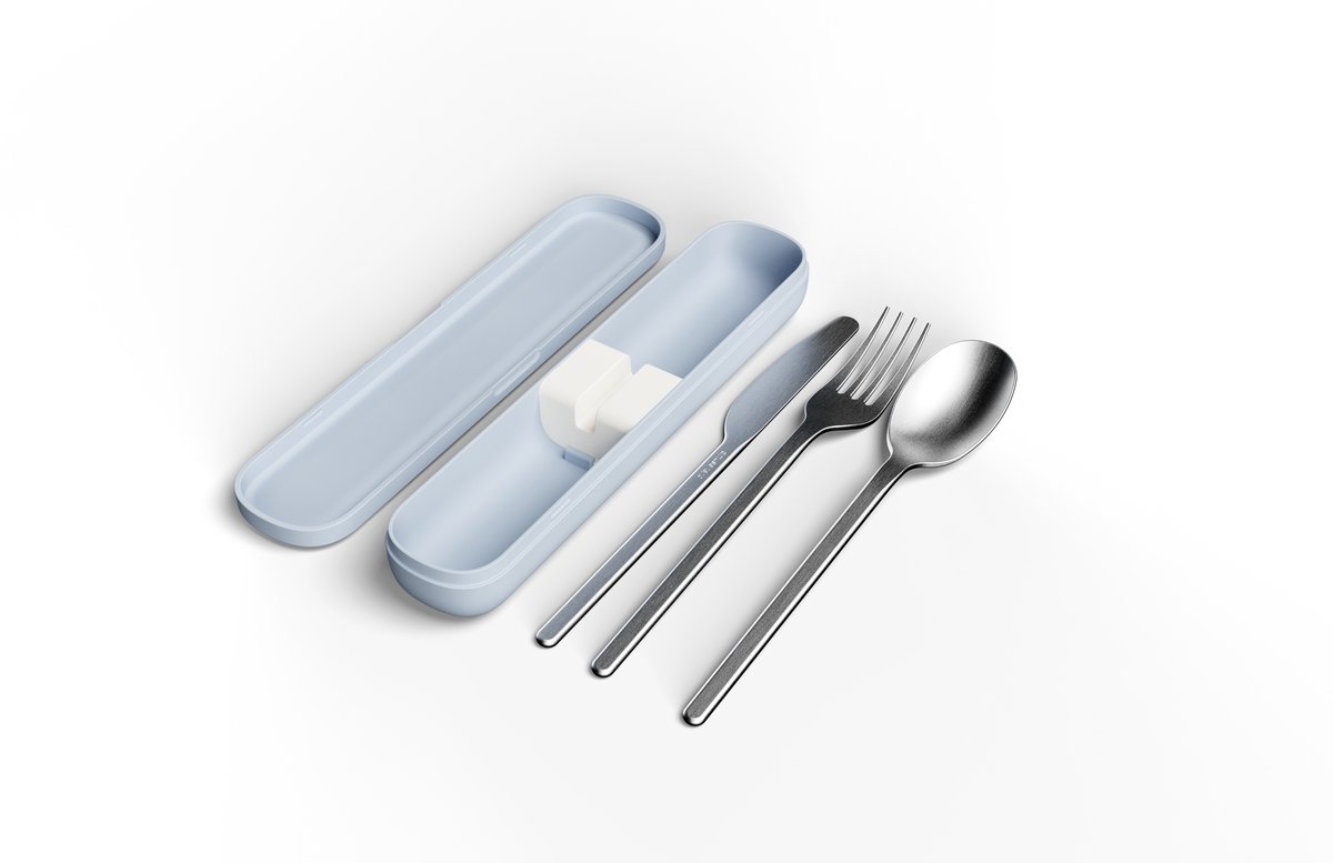 Amuse Nello Bestekset Slate – Premium RVS 18/10 – Herbruikbaar – Vork, Mes & Lepel – Vaatwasserbestendig – Duurzaam Bestek voor Onderweg, Werk & Camping – Blauw