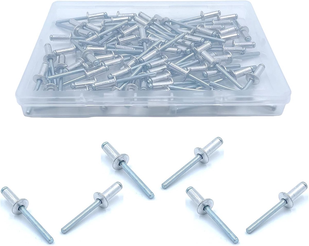 Set van 60 Aluminium Blindklinknagels 4,8 x 13 mm, Grote Flens Popklinknagels voor Voertuigen, Meubels en Mechanische Apparatuur