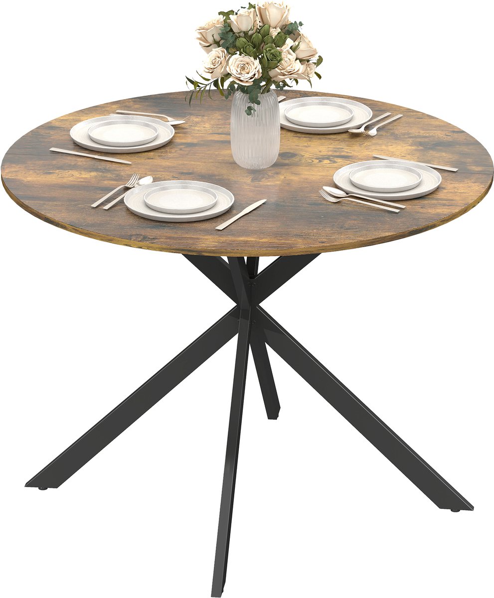 Homcom Ronde Eettafel voor 4 Personen - Keukentafel, Eettafel Industrieel - Rustiek Bruin