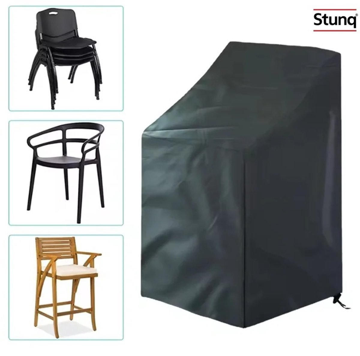 Stunq Tuinstoelhoes 68x68x120 cm – Waterdicht & Stapelbaar Zwart