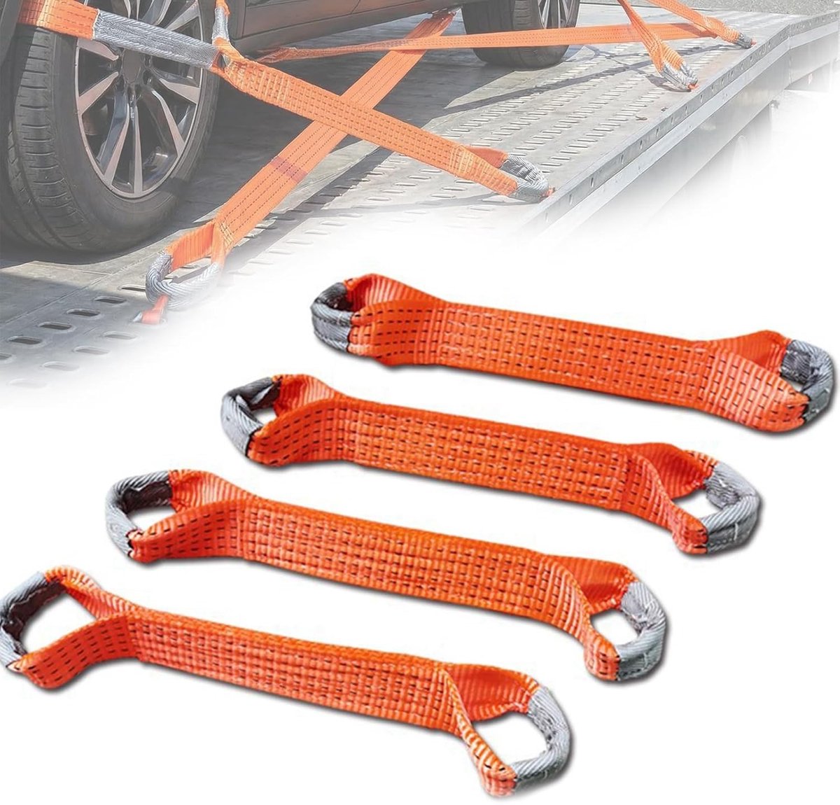 Set van 4 spanbanden voor autotransport, 50 mm, kort, voor motoren, kamperen en klimmen, met trapeziumvormige lussen voor optimale ladingbeveiliging