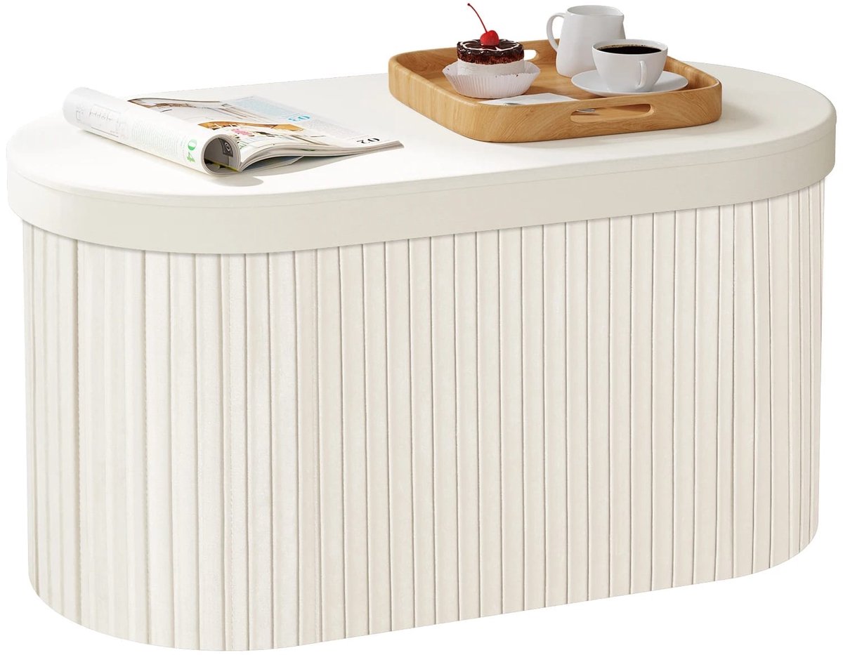 Klarven® Opbergpouf Crème 38tx76bx38hcm - Opvouwbaar, zacht velours, ruime opbergruimte - B 38 x D 76 x H 38 cm