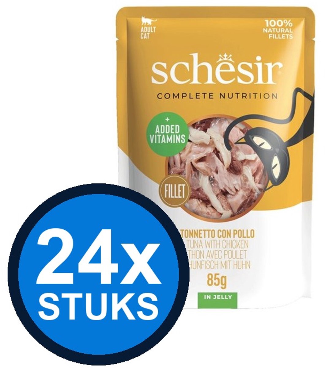 24x Schesir Complementary kat pouch gelei kip 70gr