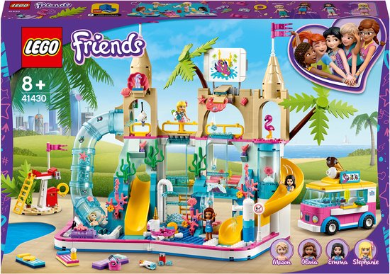 LEGO 41430 Friends Zomer Waterpretpark Set met Stephanie, Emma en Olivia Mini Poppetjes, Constructie Speelgoed voor Kinderen van 8 Jaar