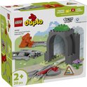 LEGO Duplo trein tunnel en sporen uitbreidingsset met grijze tunnel, oranje balast, groen dak, grijze sporen en bloem.
