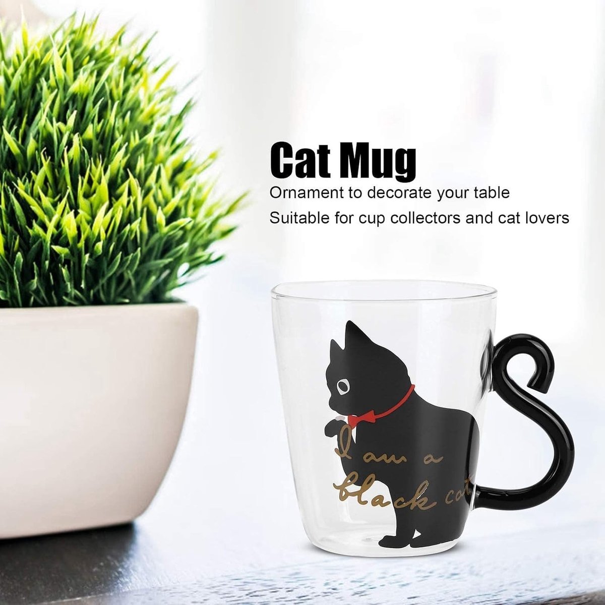 Schattige Kat Glazen Mok Set van 2, 300ml Hoge Borosilicaat Glazen Koffiemok voor Thee, Sap en Dranken