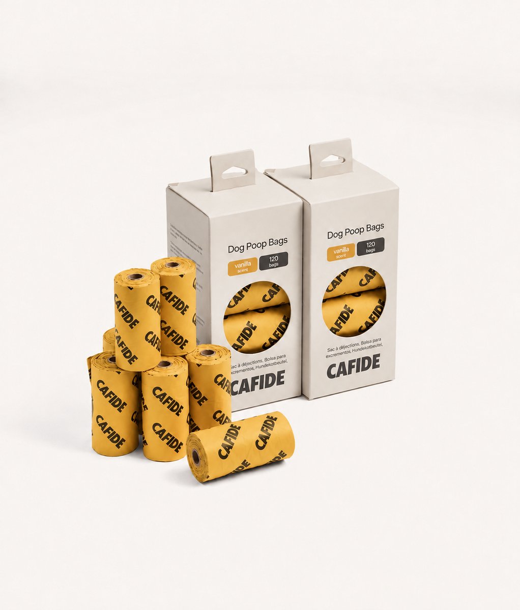 Composteerbare Hondenpoepzakjes met Geur (Vanille) – Extra Sterk en Lekvrij, Neutraliseert Geuren – 8 Rollen (120 Zakjes)