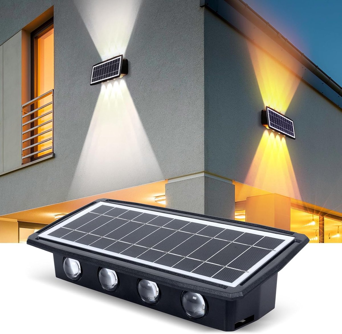 Wandlamp op zonne-energie voor buiten, 8 leds met 2 verlichtingsmodi, wandlamp voor buiten, 2400 mAh, Up Down Tuin, waterdichte led-wandlamp