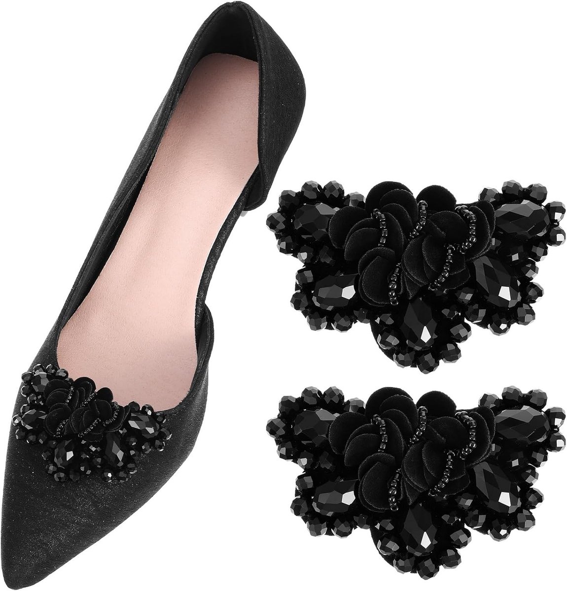 2 Stuks Decoratieve Schoenclips voor Dames, Zwarte Vintage Parels, Afneembare Versiering voor Huwelijkschoenen en Pumps, Schoenaccessoires voor Feestelijke Gelegenheden