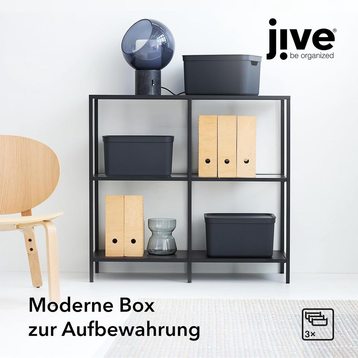 Opbergdoosjes met deksel - Donkergrijs - 36,5 x 27 x 27 cm - Kunststof gerecycled - Set van 3 voor huishoudelijk gebruik