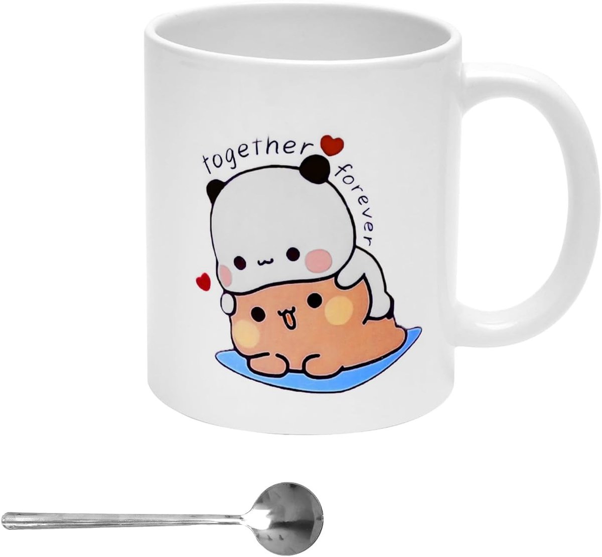 Schattige keramische mok van 330ml met ronde lepel van roestvrij staal, ideaal voor thee en koffie, leuk cadeau voor dierenliefhebbers en vrienden