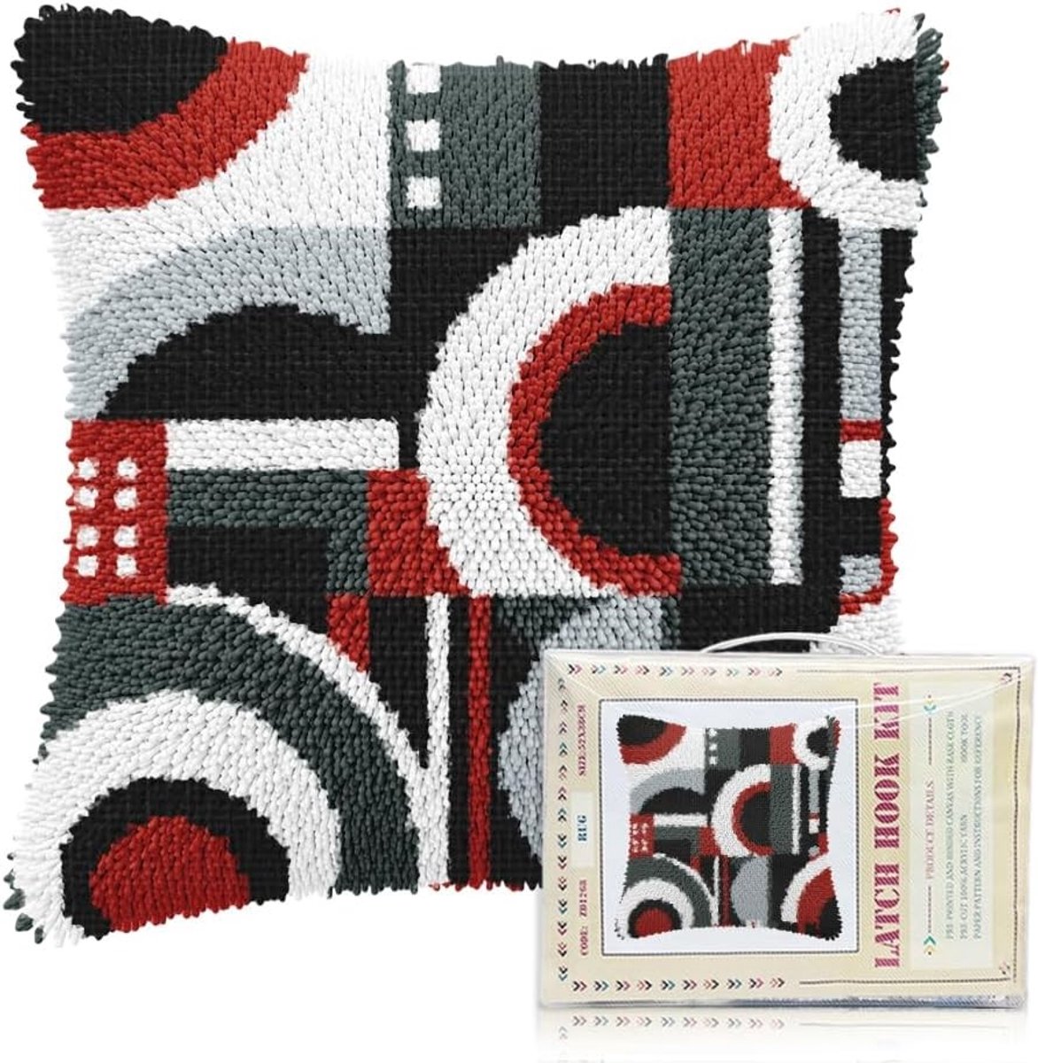 Kussensloopsets om zelf te maken met knooptechniek, creatieve knoopset voor volwassenen, abstract patroon, handgemaakt kussen voor thuis en bank, 43 x 43 cm, DIY decoratie en interieuraccessoires