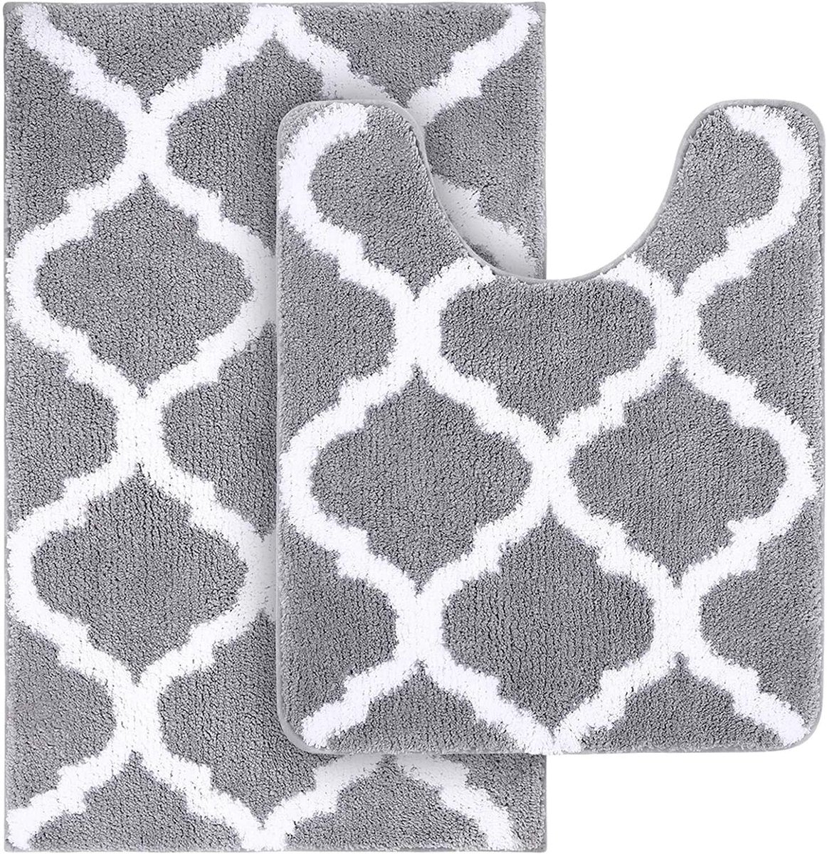 Badmat - Set van 2 - Microvezel - Hoogpolig - Antislip - Absorberend - Grijs