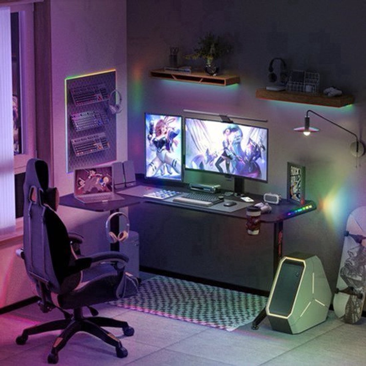 Laptop Computer Bureau - Gaming Tafel - Laptop Tafel - Groot Staand Bureau - L Vorm - Studeer Bureau - Werkstation - Rechts - 60 Inch - Zwart